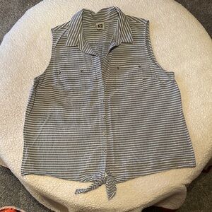Anne Klein Gray and White Striped Sleeveless Shirt